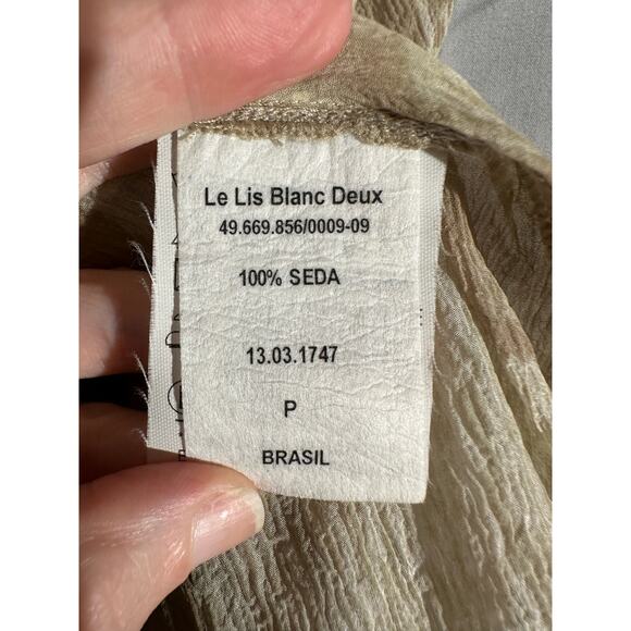 Le Lis Blanc Top Womens Small Beige Silk Flowy Sheer Button Lagenlook Luxury - Picture 4 of 8